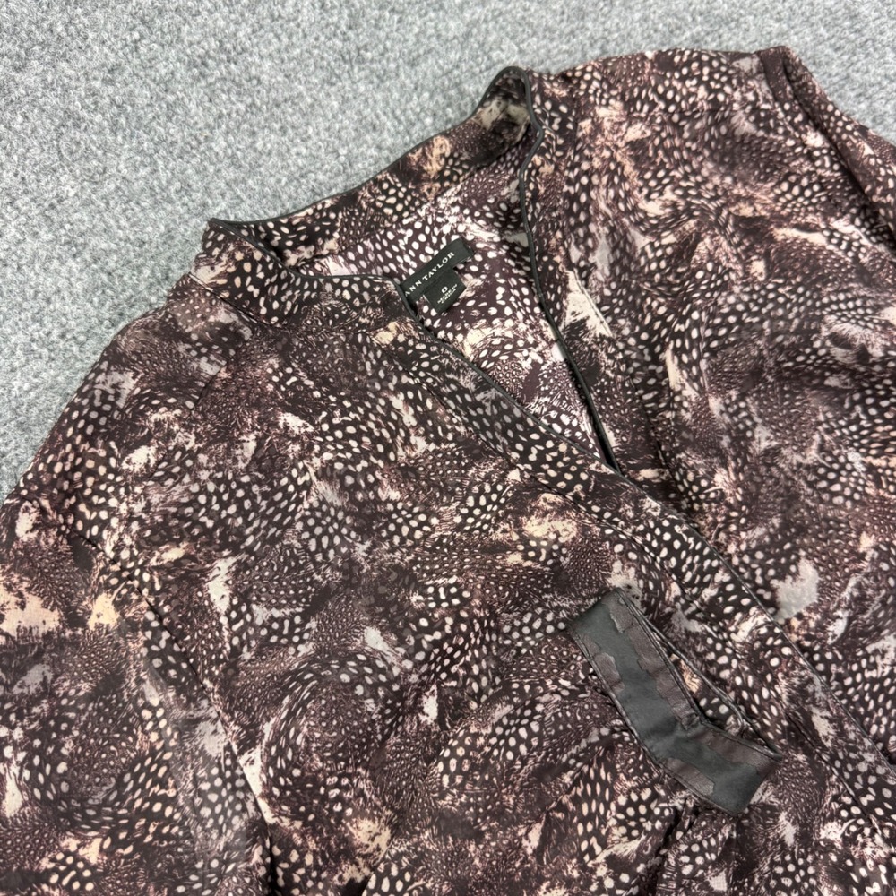 Ann Taylor Shift Dress 0 Brown Animal Print Faux Leather Trim Womens